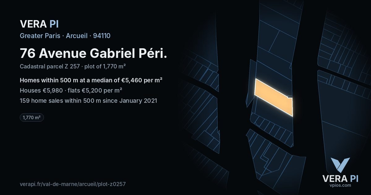 76 Avenue Gabriel Péri, Arcueil at night – the plot lit, the parcels around coloured by the prices near them