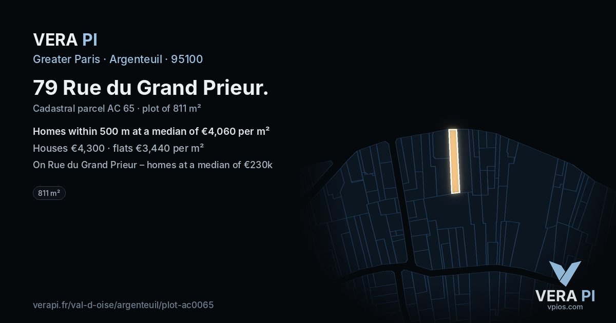 79 Rue du Grand Prieur, Argenteuil at night – the plot lit, the parcels around coloured by the prices near them
