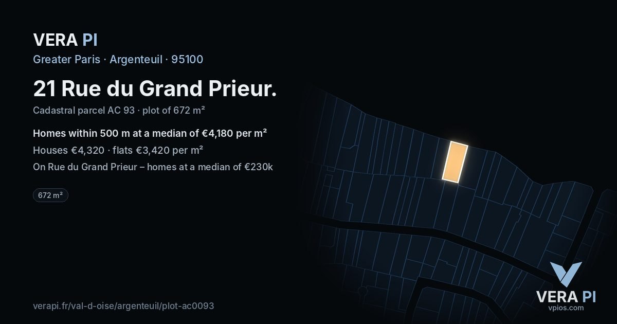 21 Rue du Grand Prieur, Argenteuil at night – the plot lit, the parcels around coloured by the prices near them
