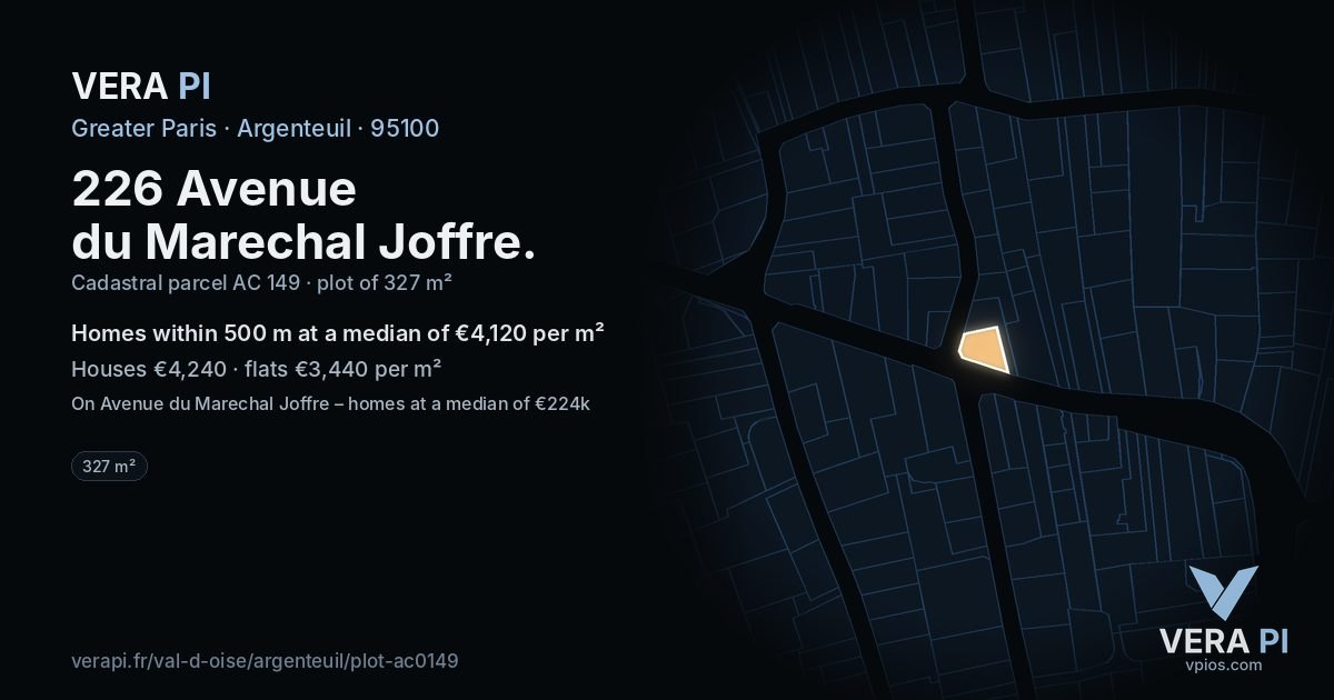 226 Avenue du Marechal Joffre, Argenteuil at night – the plot lit, the parcels around coloured by the prices near them