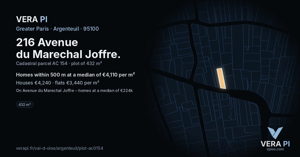 216 Avenue du Marechal Joffre, Argenteuil at night – the plot lit, the parcels around coloured by the prices near them