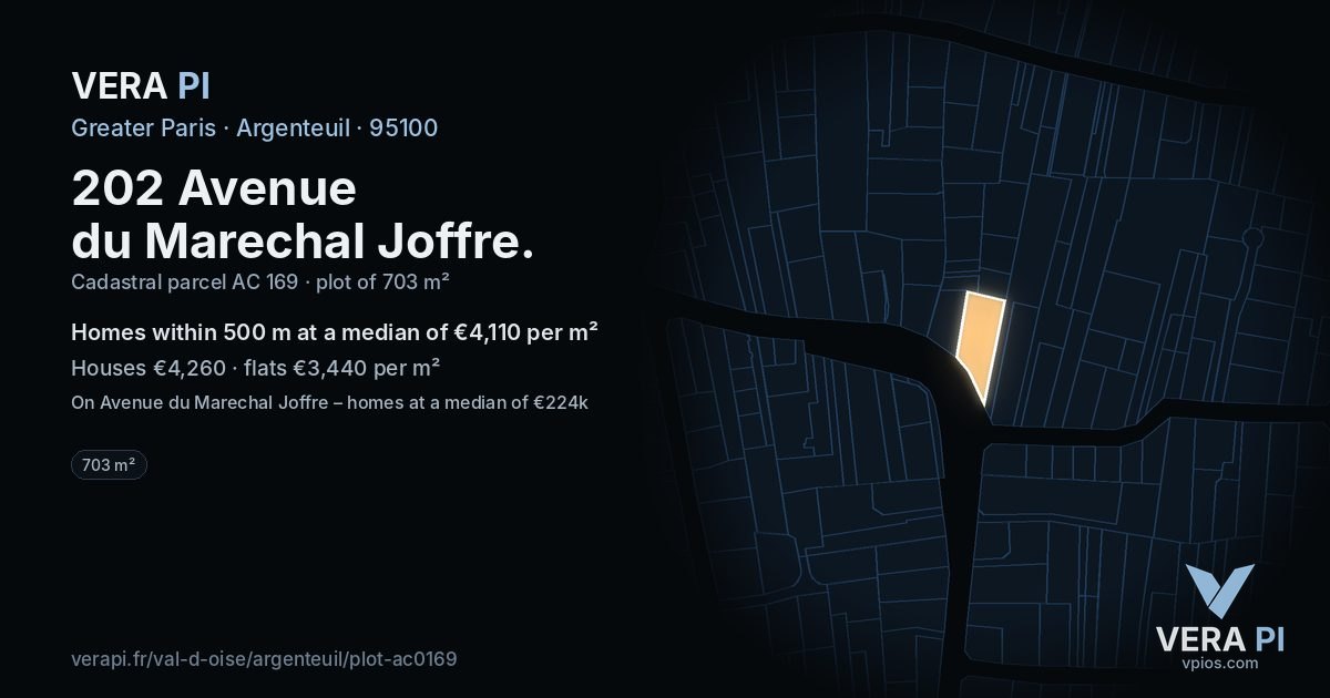 202 Avenue du Marechal Joffre, Argenteuil at night – the plot lit, the parcels around coloured by the prices near them
