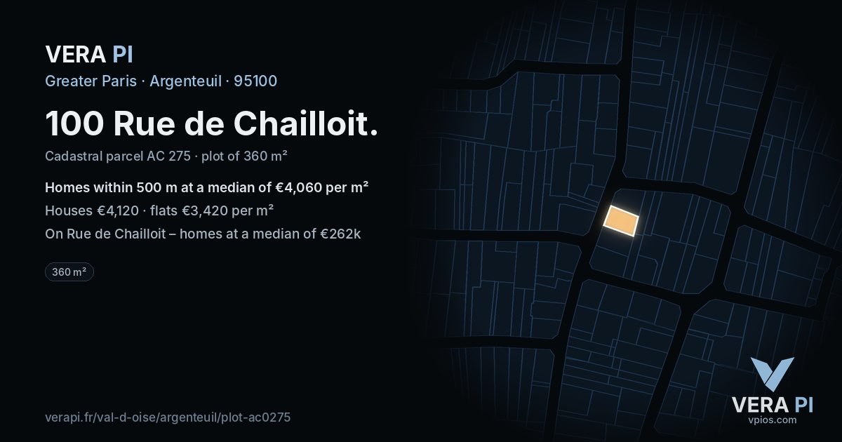 100 Rue de Chailloit, Argenteuil at night – the plot lit, the parcels around coloured by the prices near them