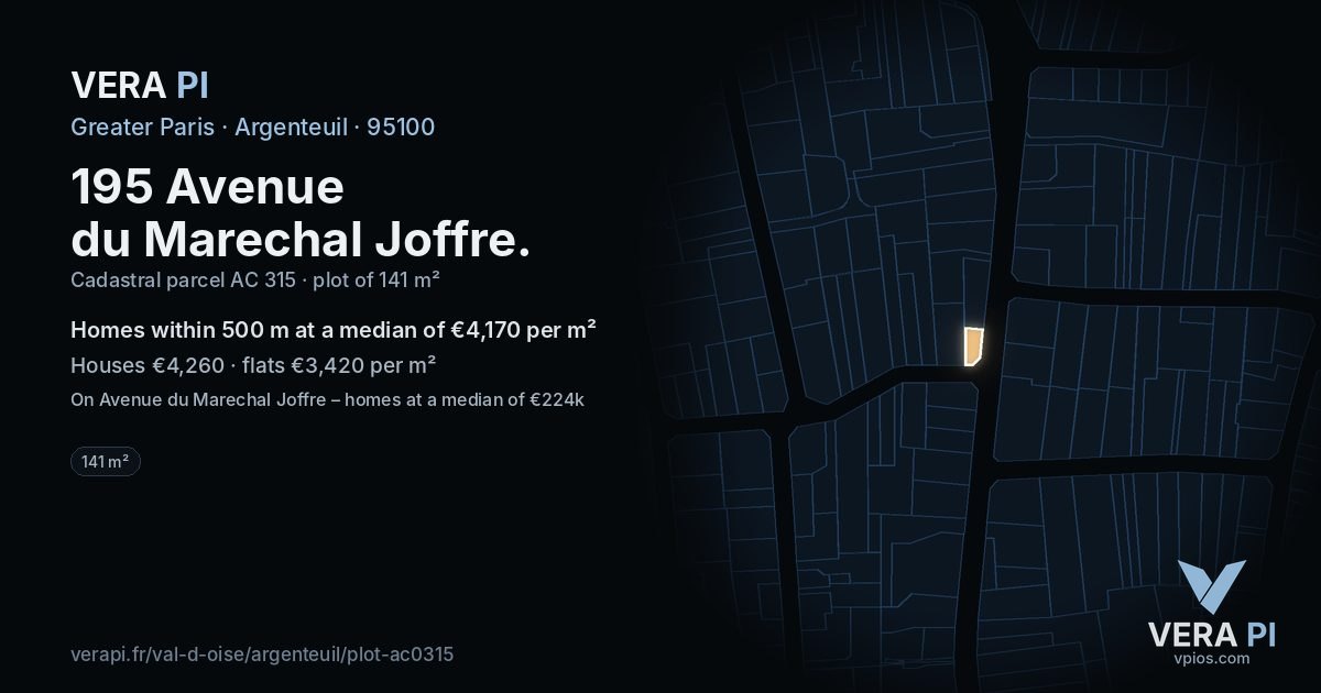 195 Avenue du Marechal Joffre, Argenteuil at night – the plot lit, the parcels around coloured by the prices near them