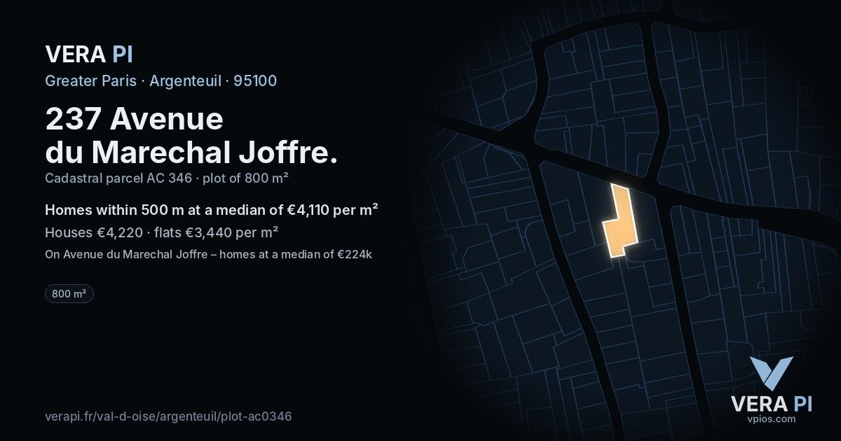 237 Avenue du Marechal Joffre, Argenteuil at night – the plot lit, the parcels around coloured by the prices near them