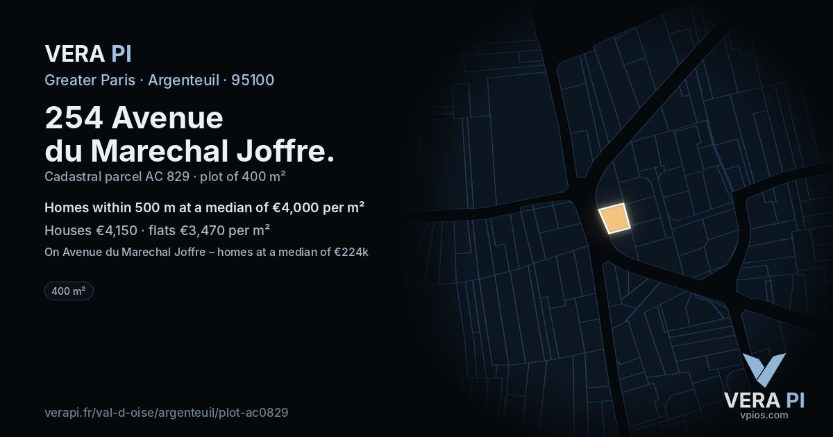 254 Avenue du Marechal Joffre, Argenteuil at night – the plot lit, the parcels around coloured by the prices near them