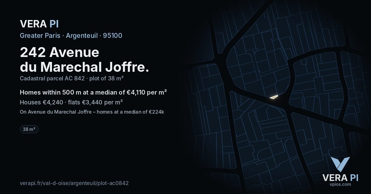242 Avenue du Marechal Joffre, Argenteuil at night – the plot lit, the parcels around coloured by the prices near them