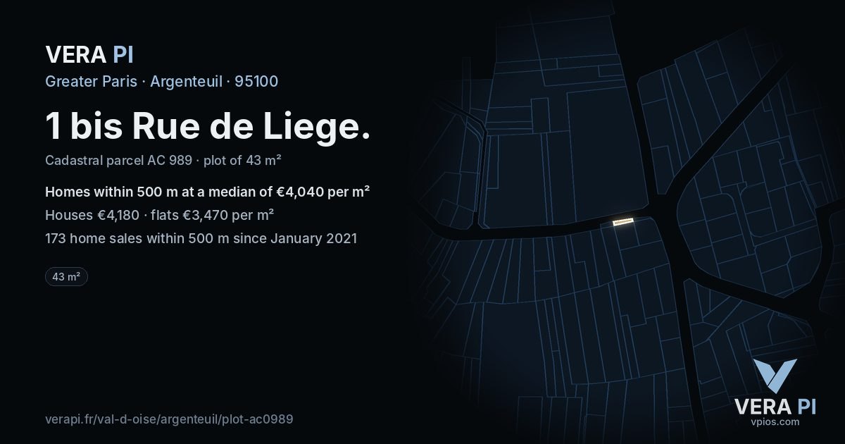 1 bis Rue de Liege, Argenteuil at night – the plot lit, the parcels around coloured by the prices near them