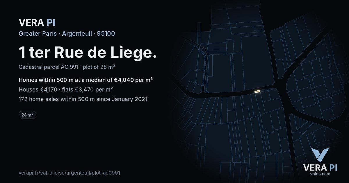 1 ter Rue de Liege, Argenteuil at night – the plot lit, the parcels around coloured by the prices near them