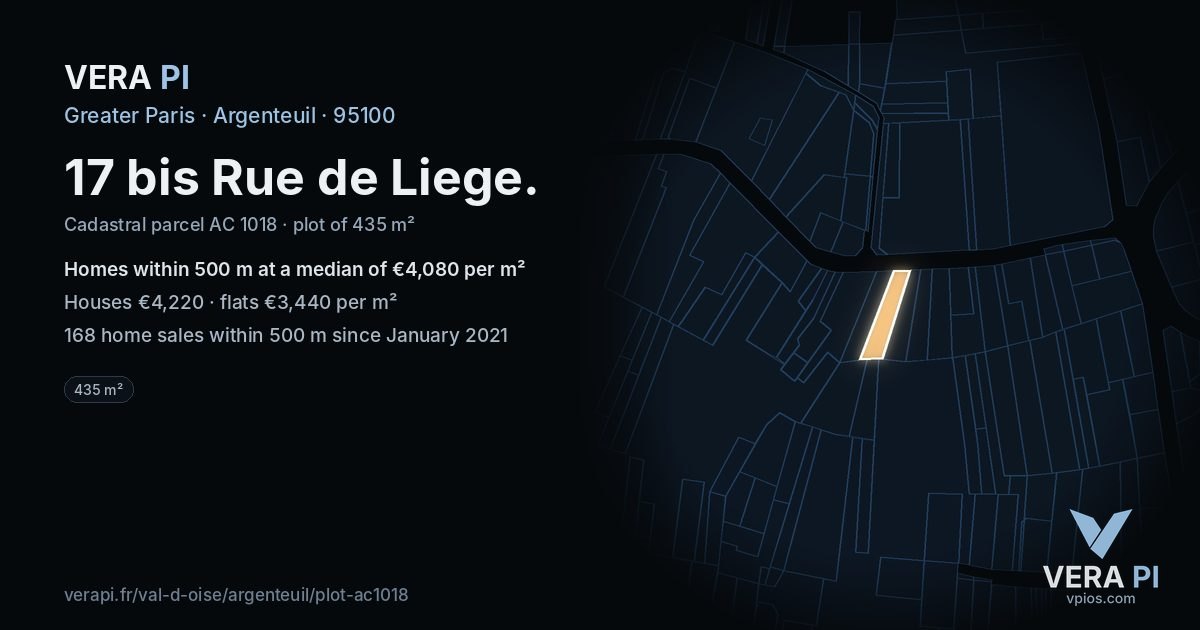 17 bis Rue de Liege, Argenteuil at night – the plot lit, the parcels around coloured by the prices near them