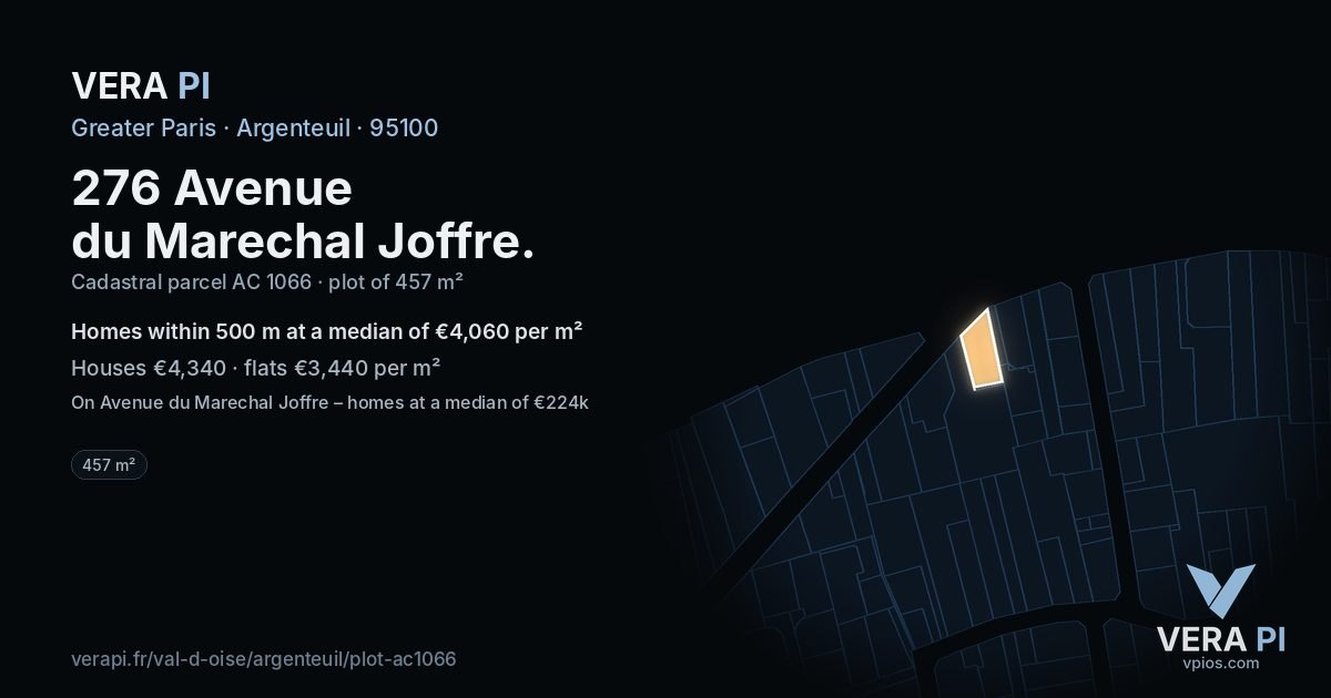 276 Avenue du Marechal Joffre, Argenteuil at night – the plot lit, the parcels around coloured by the prices near them