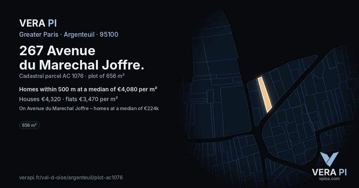 267 Avenue du Marechal Joffre, Argenteuil at night – the plot lit, the parcels around coloured by the prices near them