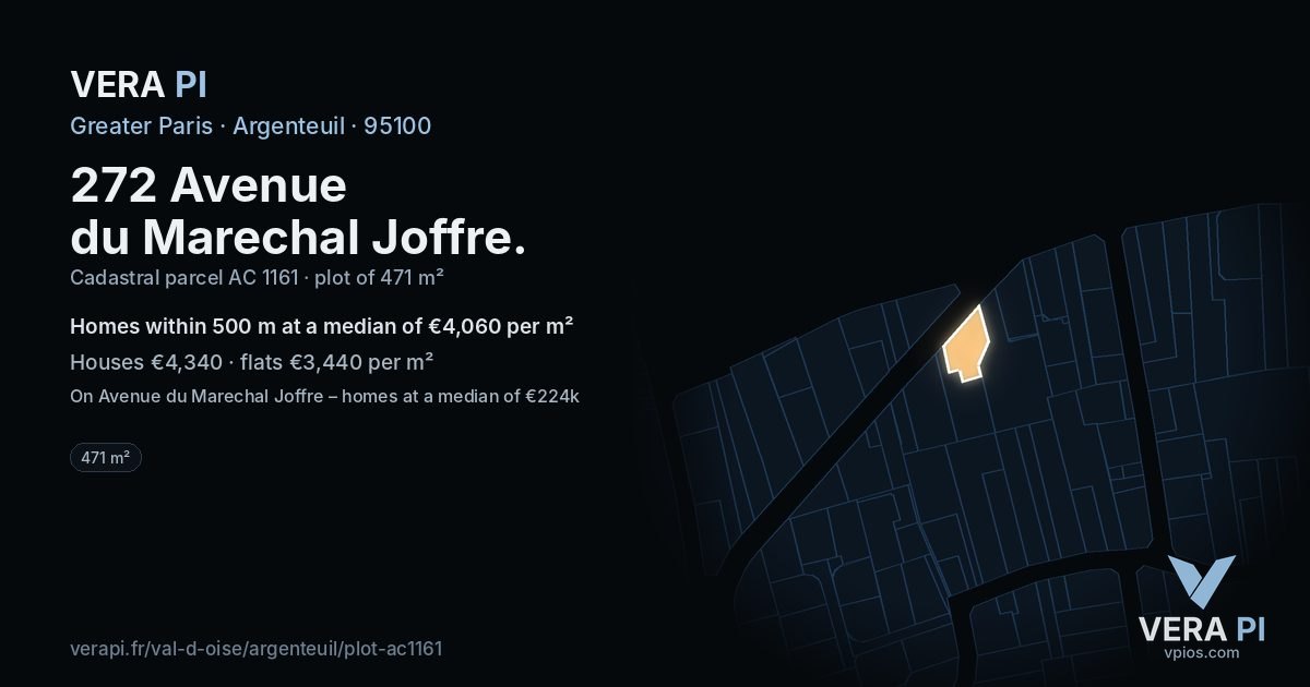 272 Avenue du Marechal Joffre, Argenteuil at night – the plot lit, the parcels around coloured by the prices near them