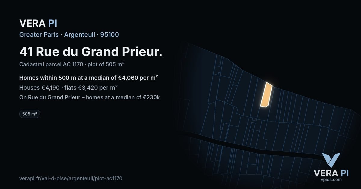 41 Rue du Grand Prieur, Argenteuil at night – the plot lit, the parcels around coloured by the prices near them