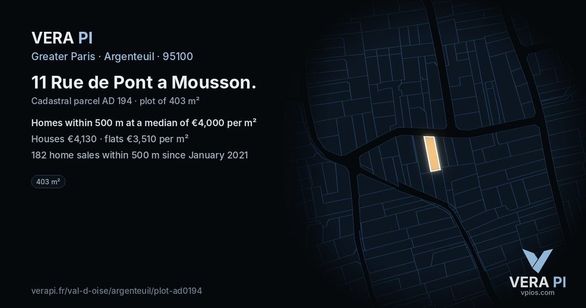 11 Rue de Pont a Mousson, Argenteuil at night – the plot lit, the parcels around coloured by the prices near them