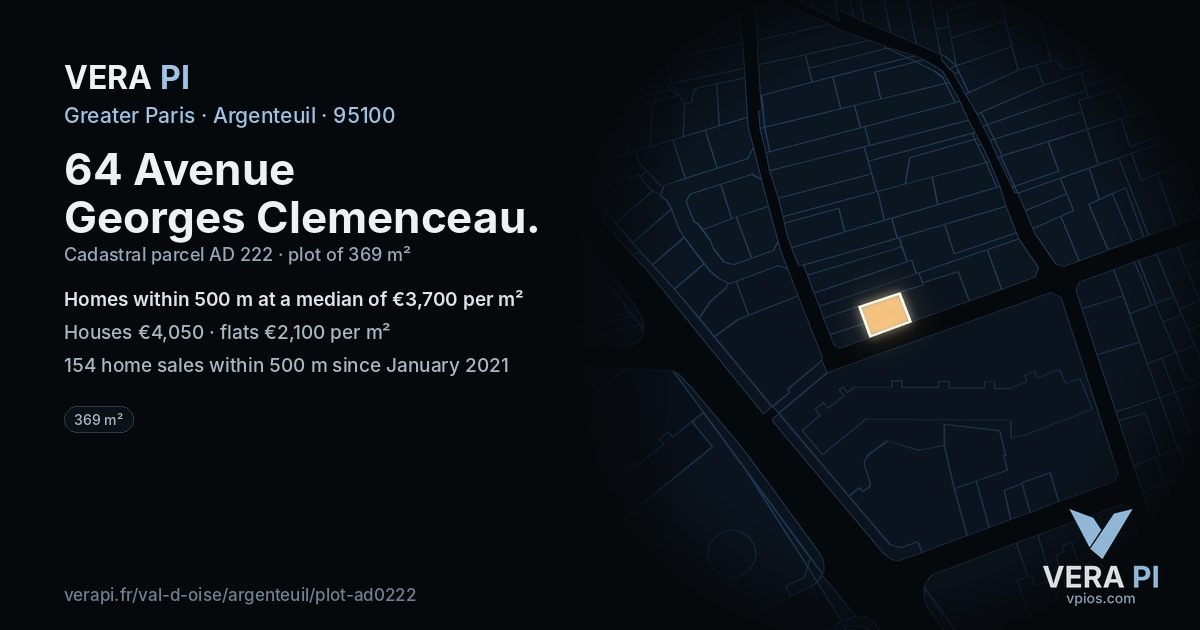 64 Avenue Georges Clemenceau, Argenteuil at night – the plot lit, the parcels around coloured by the prices near them