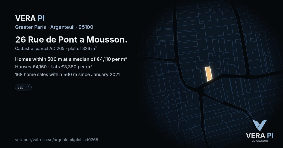 26 Rue de Pont a Mousson, Argenteuil at night – the plot lit, the parcels around coloured by the prices near them