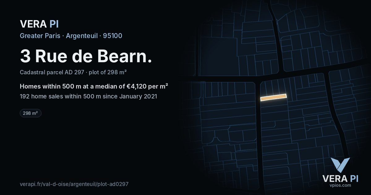 3 Rue de Bearn, Argenteuil at night – the plot lit, the parcels around coloured by the prices near them