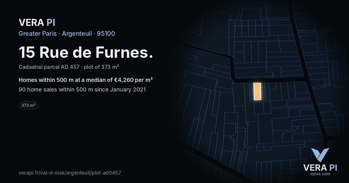 15 Rue de Furnes, Argenteuil at night – the plot lit, the parcels around coloured by the prices near them