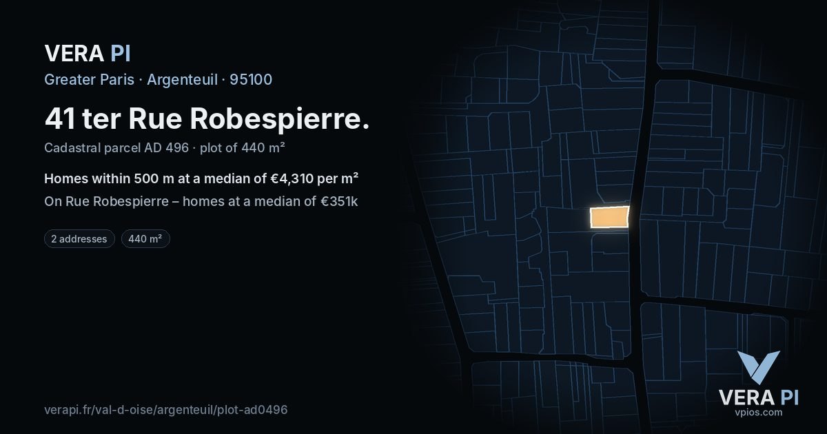 41 ter Rue Robespierre, Argenteuil at night – the plot lit, the parcels around coloured by the prices near them