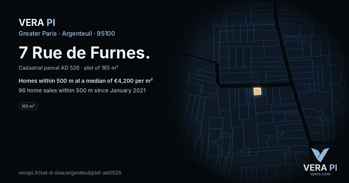 7 Rue de Furnes, Argenteuil at night – the plot lit, the parcels around coloured by the prices near them