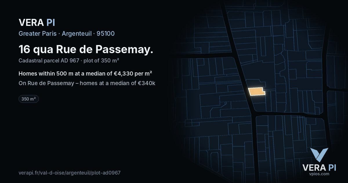 16 qua Rue de Passemay, Argenteuil at night – the plot lit, the parcels around coloured by the prices near them