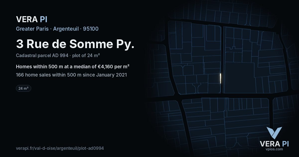 3 Rue de Somme Py, Argenteuil at night – the plot lit, the parcels around coloured by the prices near them