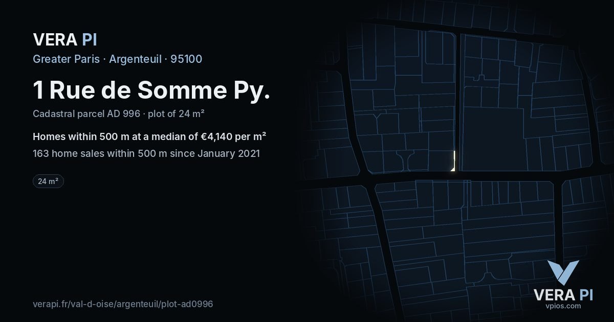 1 Rue de Somme Py, Argenteuil at night – the plot lit, the parcels around coloured by the prices near them