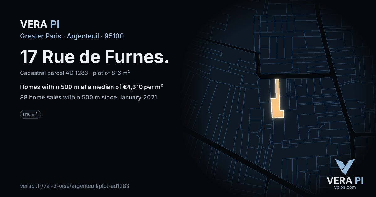 17 Rue de Furnes, Argenteuil at night – the plot lit, the parcels around coloured by the prices near them