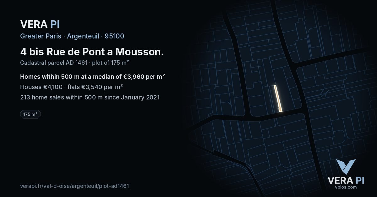 4 bis Rue de Pont a Mousson, Argenteuil at night – the plot lit, the parcels around coloured by the prices near them