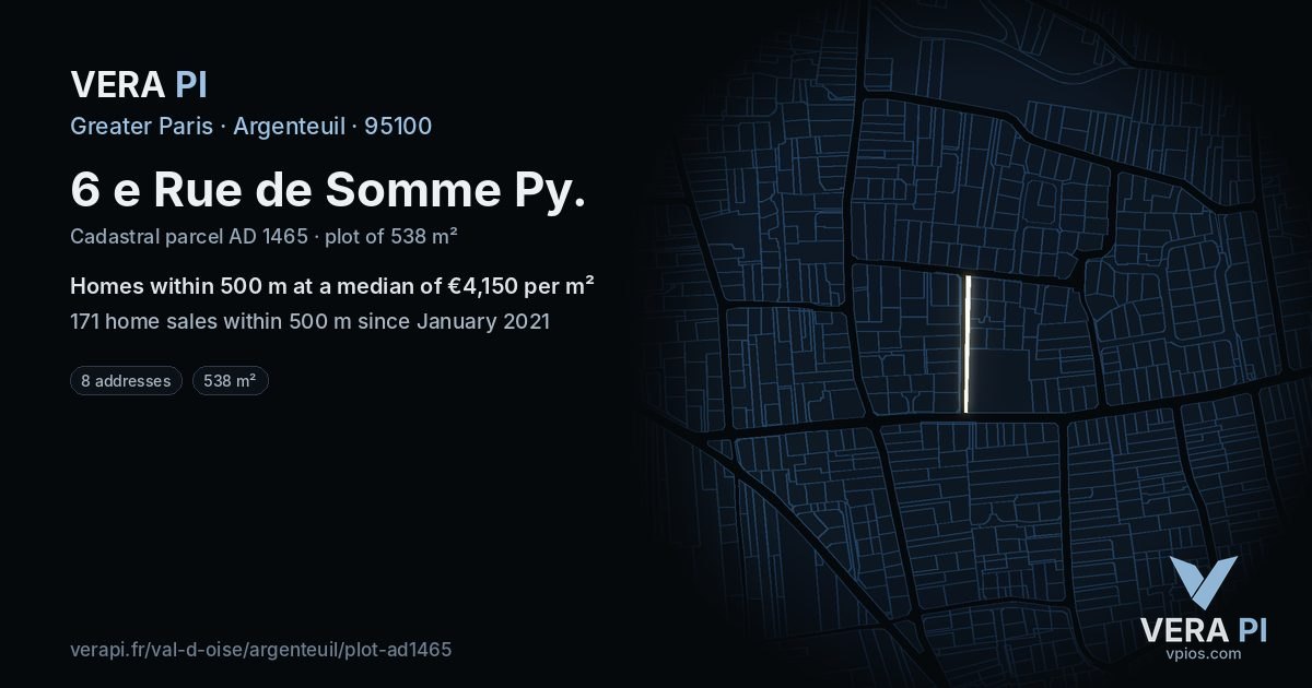 6 e Rue de Somme Py, Argenteuil at night – the plot lit, the parcels around coloured by the prices near them