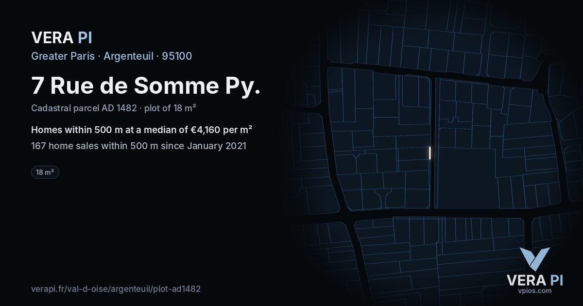 7 Rue de Somme Py, Argenteuil at night – the plot lit, the parcels around coloured by the prices near them