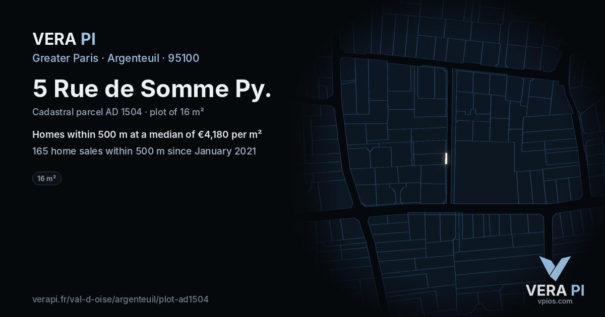 5 Rue de Somme Py, Argenteuil at night – the plot lit, the parcels around coloured by the prices near them