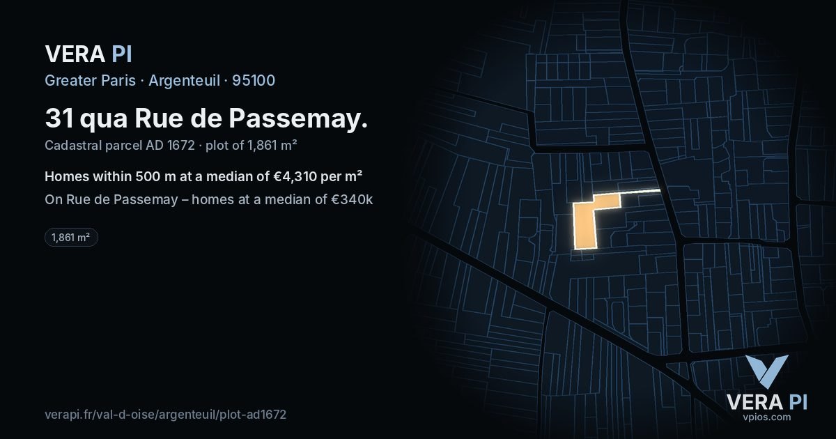 31 qua Rue de Passemay, Argenteuil at night – the plot lit, the parcels around coloured by the prices near them