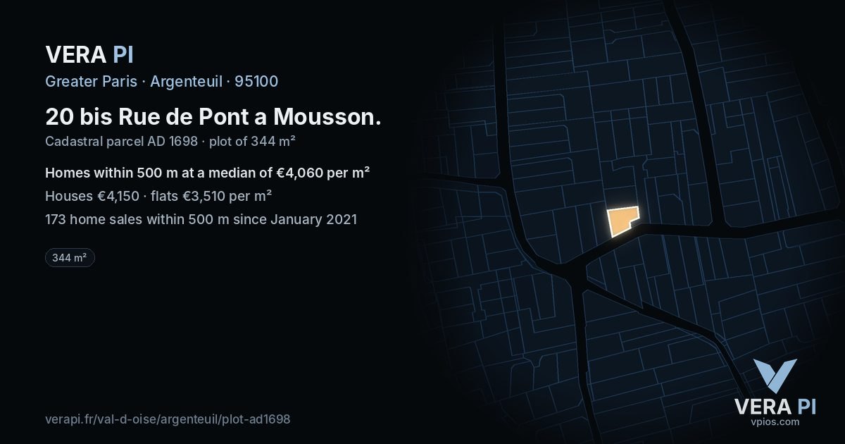 20 bis Rue de Pont a Mousson, Argenteuil at night – the plot lit, the parcels around coloured by the prices near them