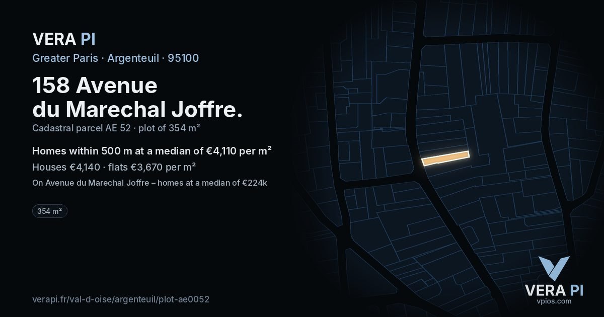 158 Avenue du Marechal Joffre, Argenteuil at night – the plot lit, the parcels around coloured by the prices near them