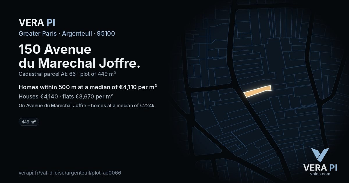150 Avenue du Marechal Joffre, Argenteuil at night – the plot lit, the parcels around coloured by the prices near them