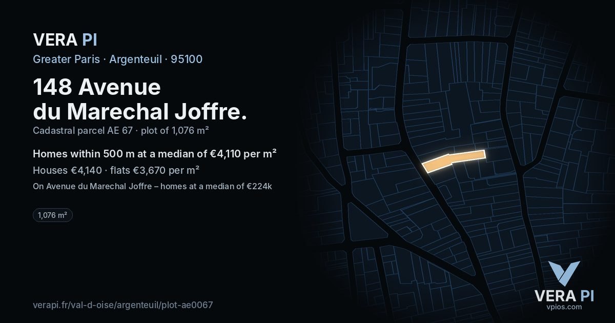148 Avenue du Marechal Joffre, Argenteuil at night – the plot lit, the parcels around coloured by the prices near them