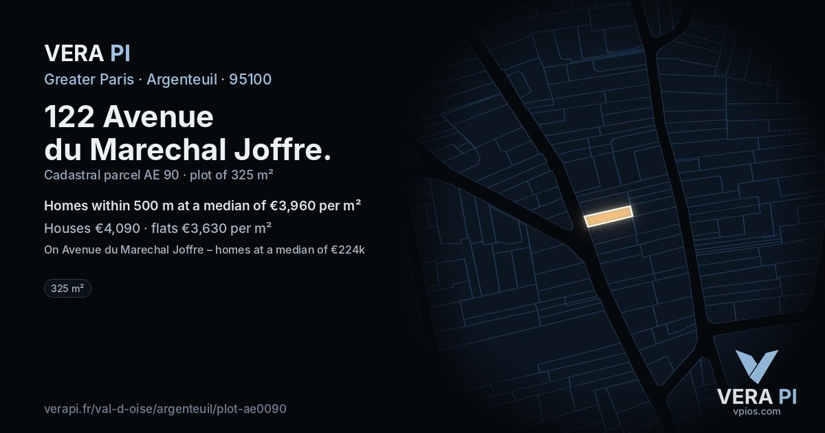 122 Avenue du Marechal Joffre, Argenteuil at night – the plot lit, the parcels around coloured by the prices near them