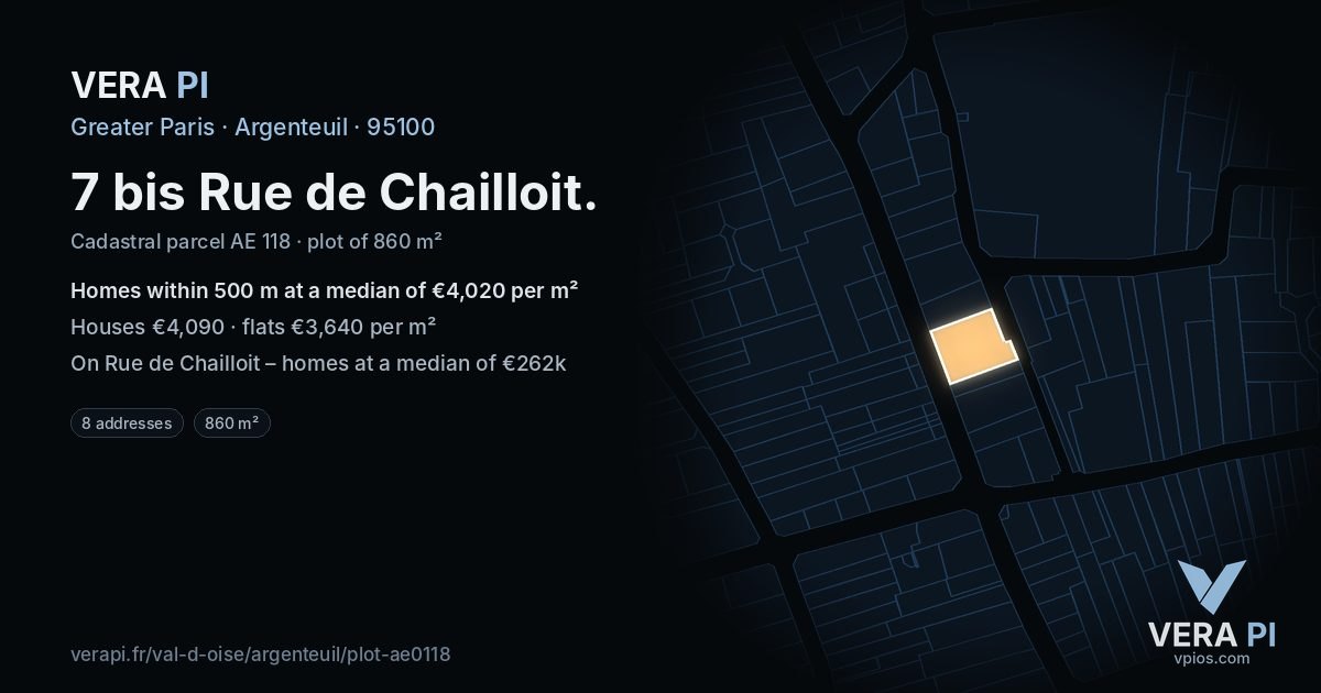 7 bis Rue de Chailloit, Argenteuil at night – the plot lit, the parcels around coloured by the prices near them