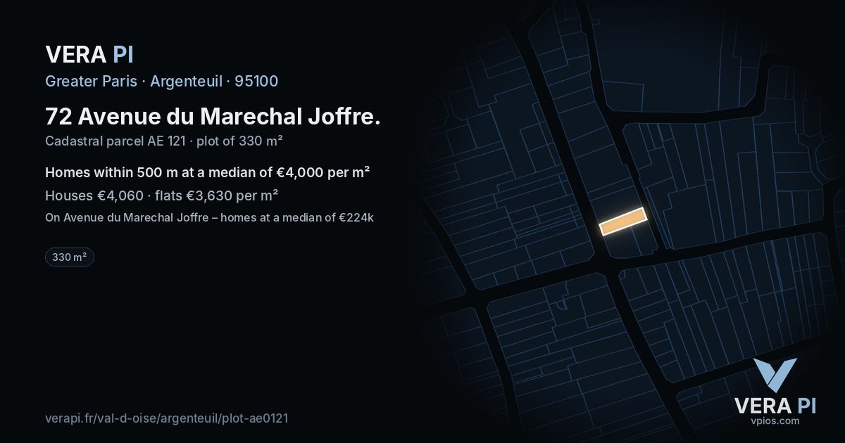 72 Avenue du Marechal Joffre, Argenteuil at night – the plot lit, the parcels around coloured by the prices near them