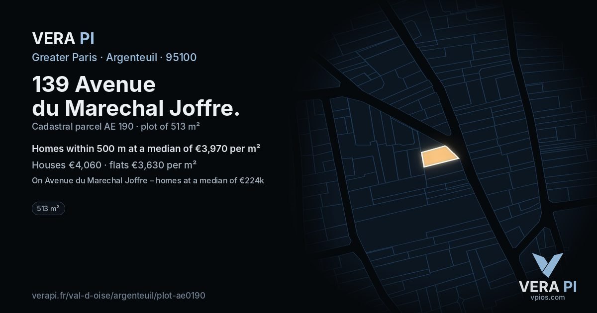 139 Avenue du Marechal Joffre, Argenteuil at night – the plot lit, the parcels around coloured by the prices near them