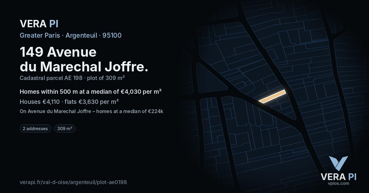 149 Avenue du Marechal Joffre, Argenteuil at night – the plot lit, the parcels around coloured by the prices near them
