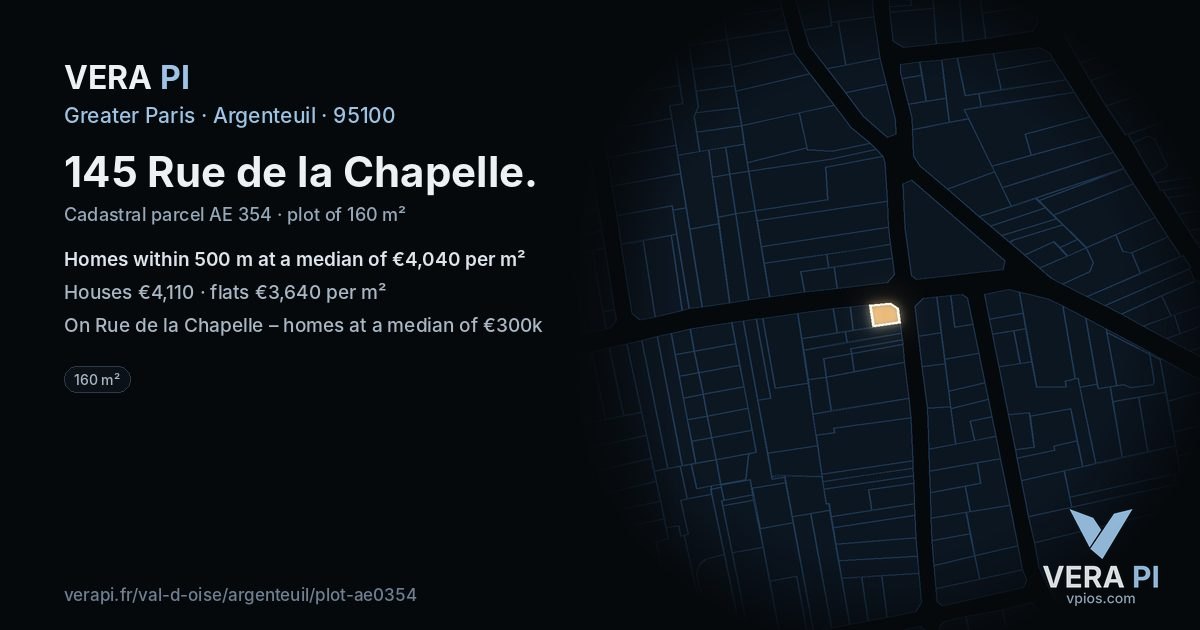 145 Rue de la Chapelle, Argenteuil at night – the plot lit, the parcels around coloured by the prices near them