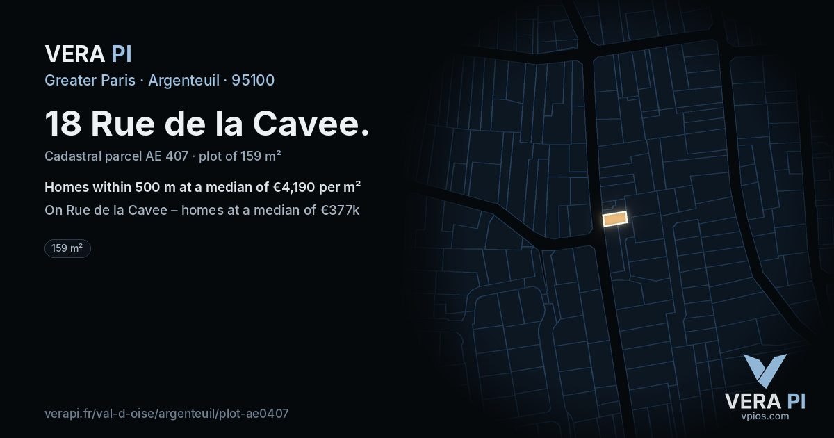 18 Rue de la Cavee, Argenteuil at night – the plot lit, the parcels around coloured by the prices near them