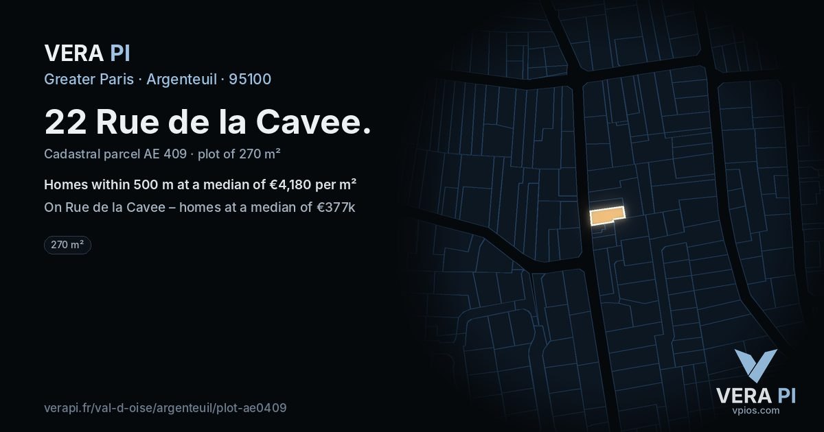 22 Rue de la Cavee, Argenteuil at night – the plot lit, the parcels around coloured by the prices near them