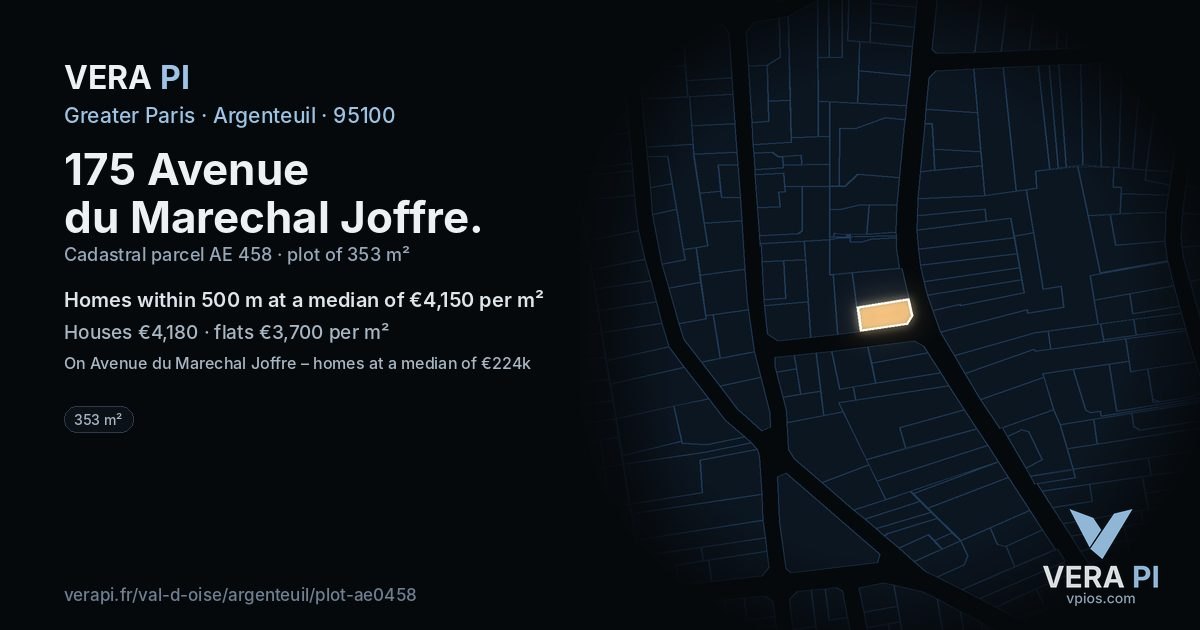175 Avenue du Marechal Joffre, Argenteuil at night – the plot lit, the parcels around coloured by the prices near them