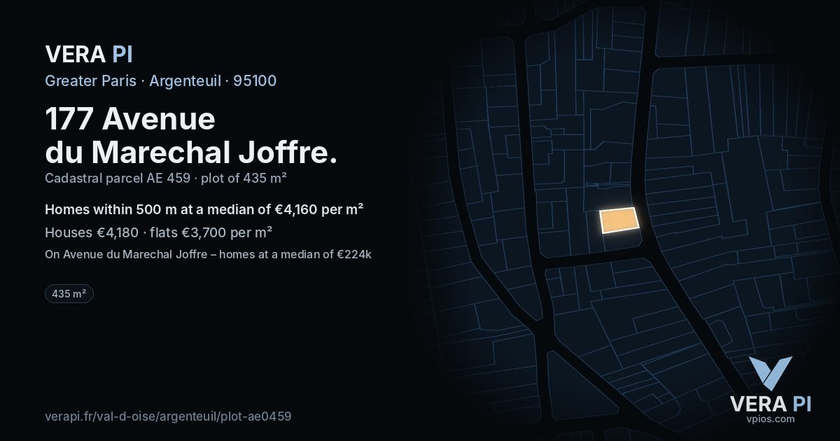 177 Avenue du Marechal Joffre, Argenteuil at night – the plot lit, the parcels around coloured by the prices near them