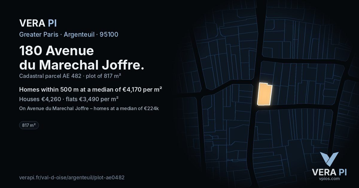 180 Avenue du Marechal Joffre, Argenteuil at night – the plot lit, the parcels around coloured by the prices near them