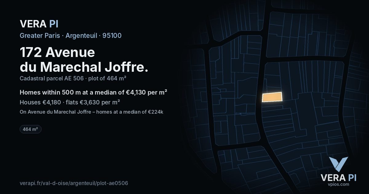 172 Avenue du Marechal Joffre, Argenteuil at night – the plot lit, the parcels around coloured by the prices near them